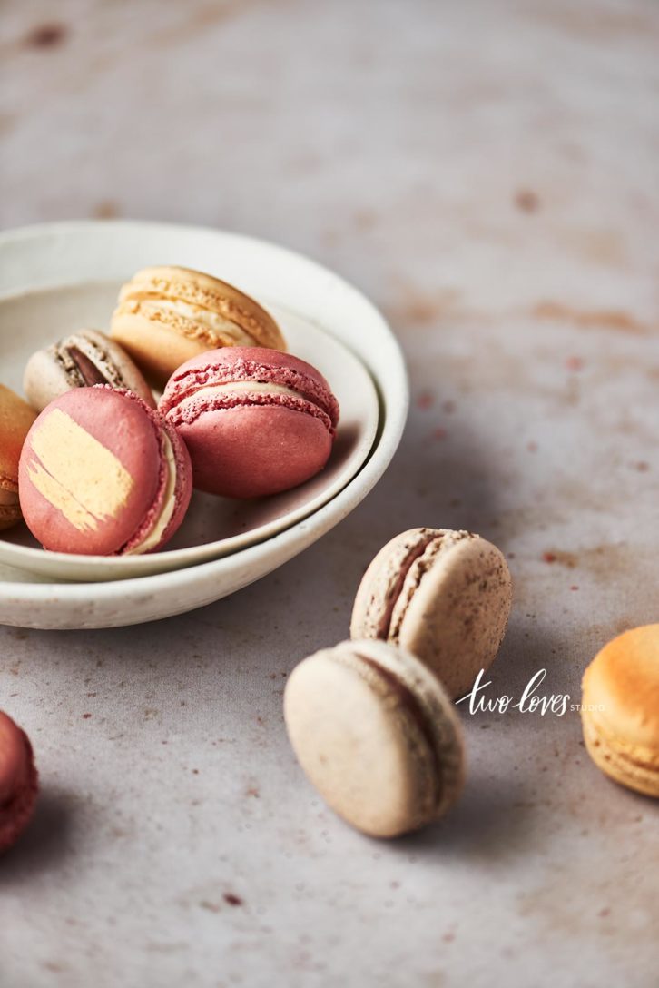 Macaroons in a white bowl